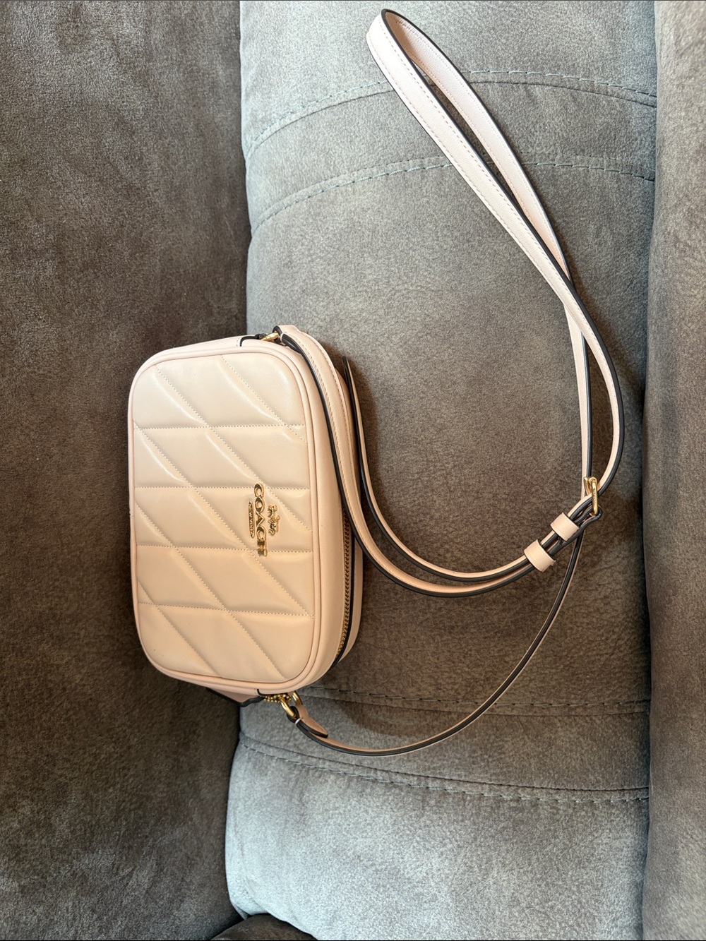 Coach Quilted Leather Crossbody Bag in Pale Pink with Gold Hardware